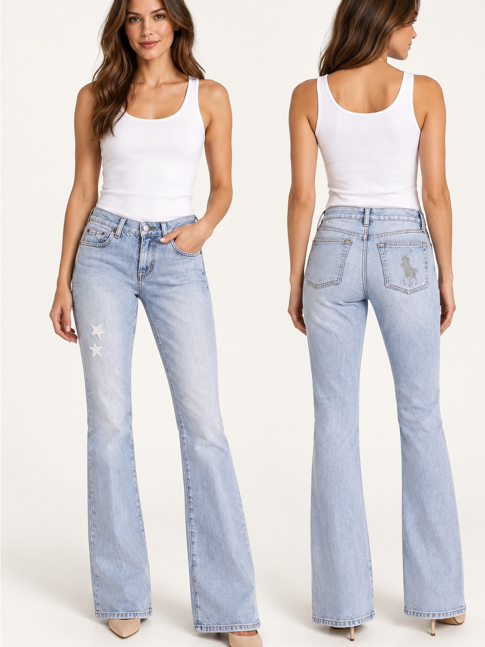 Ralph Lauren Light Blue Flare Jeans with Star Appliqués